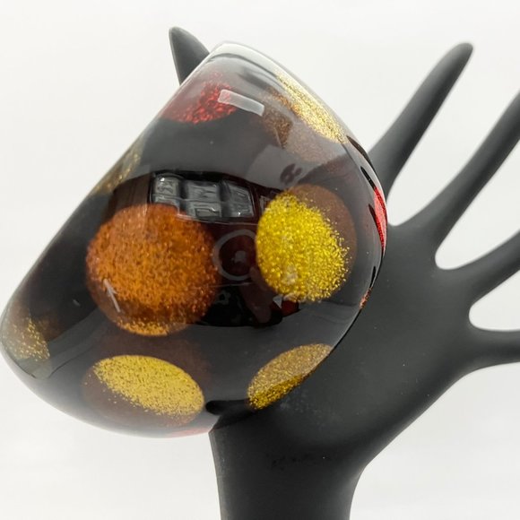 LUCITE POLKA DOT BANGLE BRACELET, CHUNKY DARK BROWN COPPER RED, CITRINE GLITTER - Picture 2 of 8